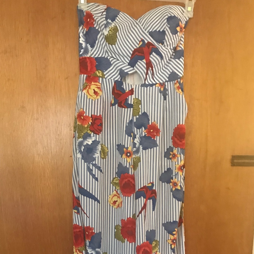 Blue and white printed jumpsuit
